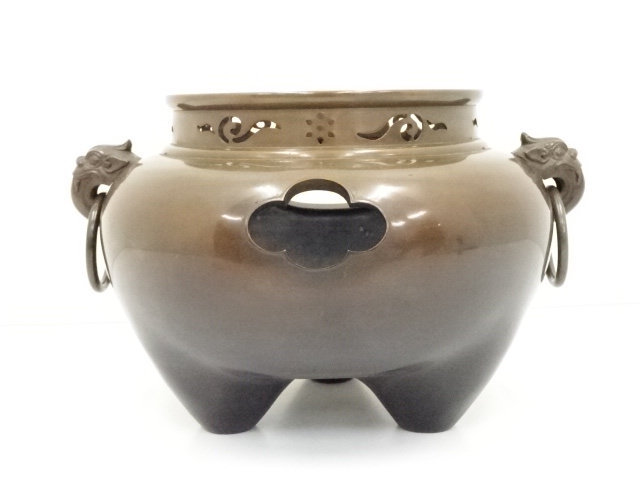  般若勘渓造　唐銅鬼面風炉（畠春斎釜添）（共箱）